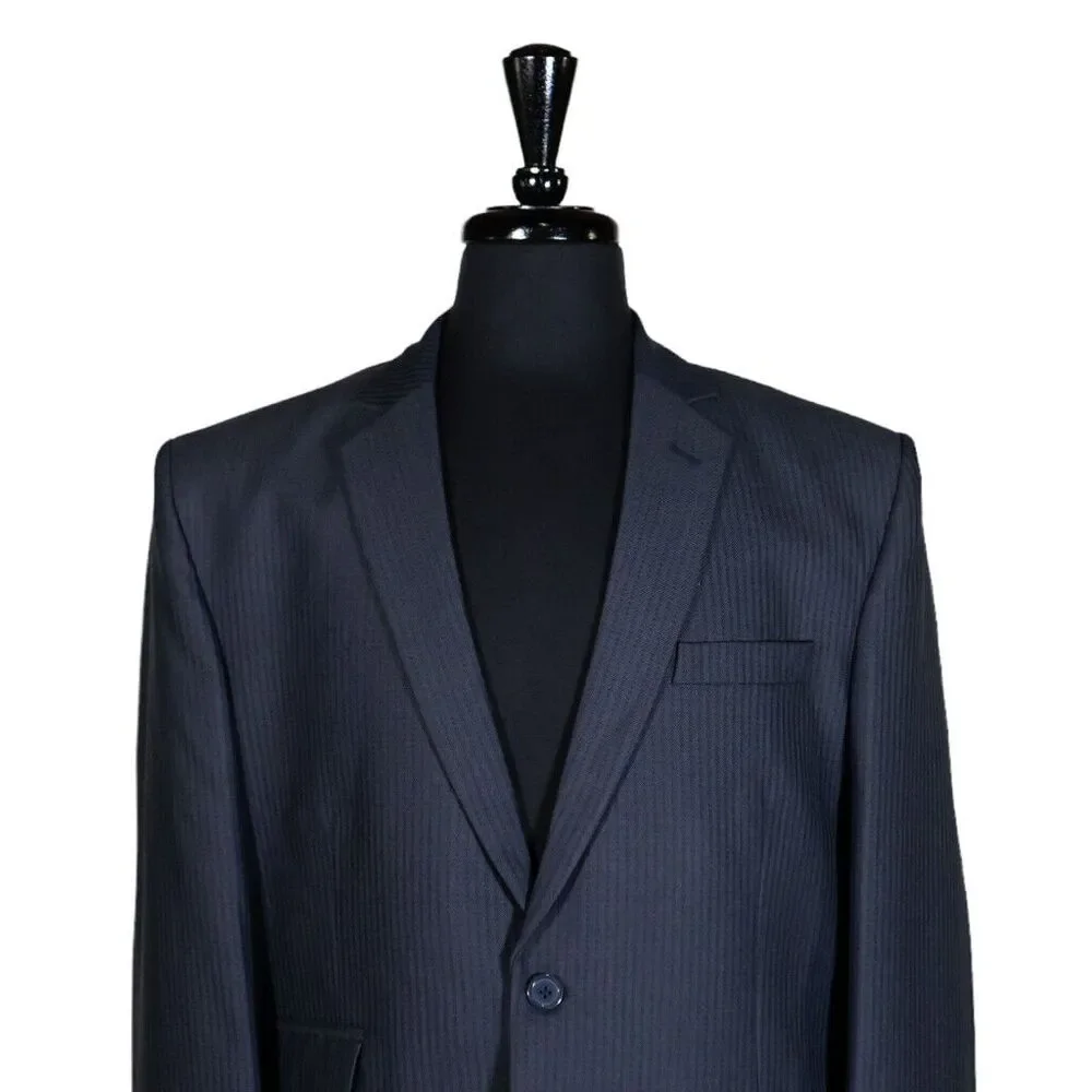 Mens Blazer Striped Blue Gray 100% Wool Lined Formal Suit Jacket Sport Coat 42R